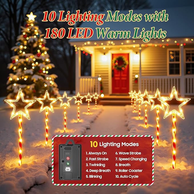 12 Pack Christmas Decorations Outdoor, Twinkling Big Star Solar Christmas Lights with 180 Bright LED and 10 | Lumora