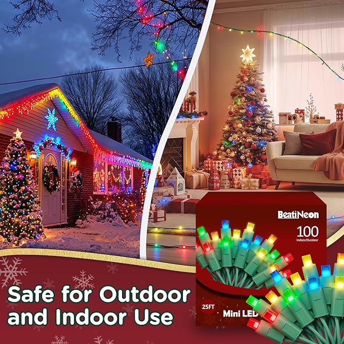 Christmas String Lights (Multicolor -Breathing, 33.3FT), Mini LED String Lights, Waterproof Fairy Lights for Outdoor Indoor Holiday Party Patios Wedding Valentines Day Halloween Xmas Decor