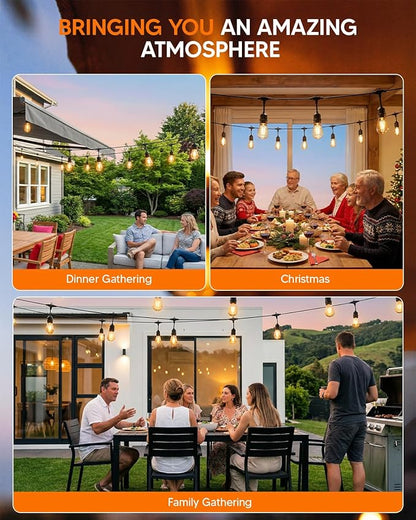 50FT S14 Outdoor String Lights, 32+2 Shatterproof Bulbs 2W, 1.5FT Spacing IP65 Waterproof| Dimmable with Remote, Heavy-Duty, Include Screw & Zip Ties for Patio Backyard Holiday Outside