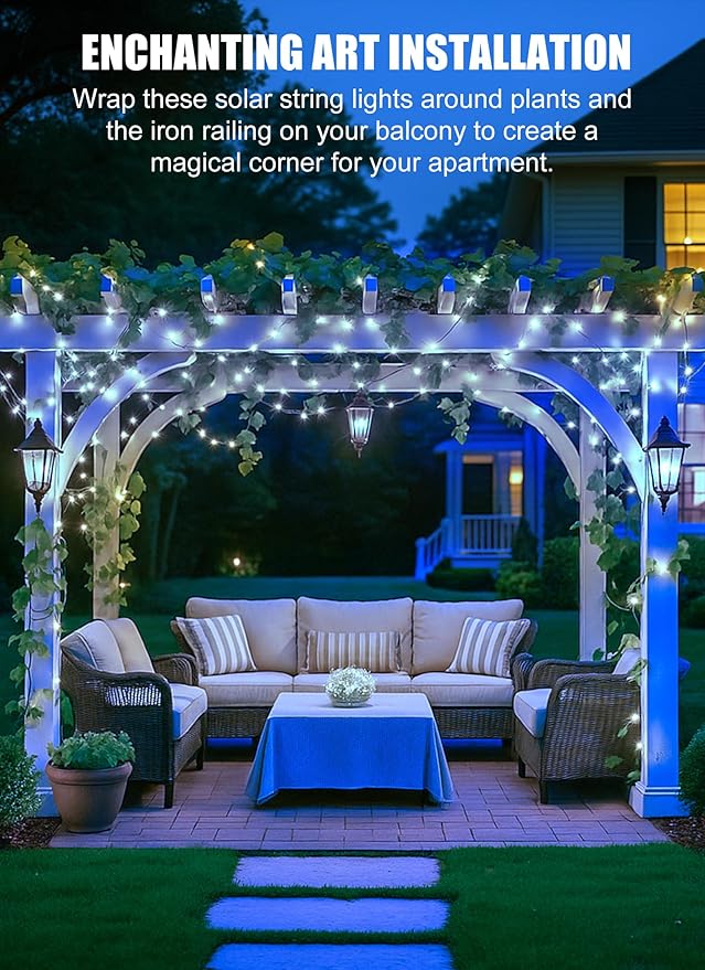 Minetom Solar String Lights, 2 Packs Total 66Ft 200 LED Solar Fairy Lights, Waterproof - Decorative Outdoor Light | Lumora