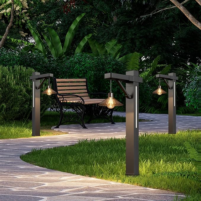 Outdoor Solar Pathway Lights 2 Pack,COB E26+Side LED Glow Auto On/Off Waterproof IPX4,Stake or Surface Mount for Patio Driveway Yard Garden Path