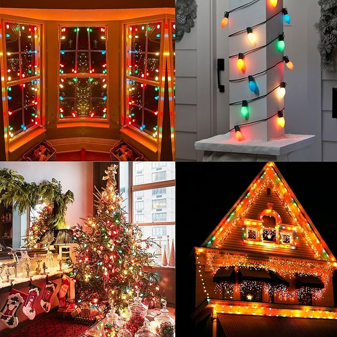 C9 Multicolor Christmas Lights Outdoor, 25Ft Vintage Christmas String Lights with 26 Colorful Ceramic Bulbs | Lumora