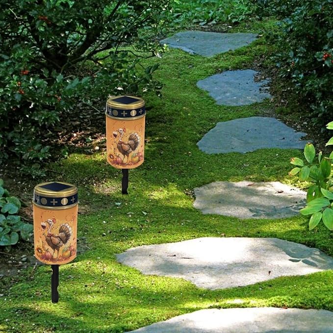 Turkey Pumpkint Solar Garden Lights Outdoor Decorative Solar Stake Lights-Waterproof Warm White LED for Remembrance Gifts Cemetery Grave