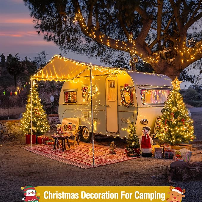 JMEXSUSS 400 LED Warm White Christmas Lights Outdoor, 132ft Christmas Tree Lights with Remote, 8 Modes Indoor String Light for Xmas Tree Garden Porch Yard House Holiday Decor