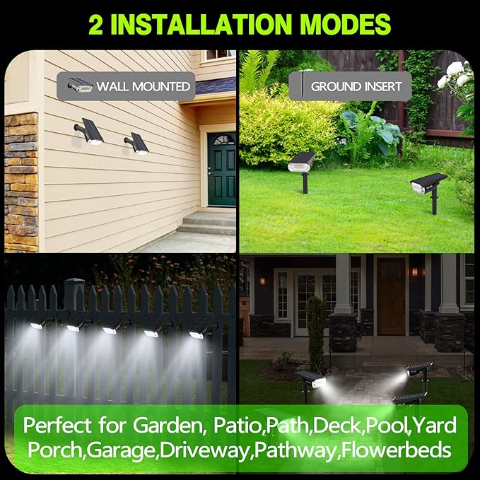 Solar Spot Lights Outdoor 1000 Lumens, 64 LEDs IP67 Waterproof Landscape Lighting with 4 Modes - 2-in-1 Solar | Lumora