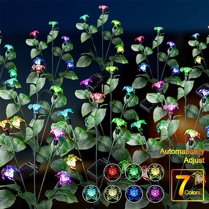 Solar Garden Lights Outdoor Christmas Decor 4 Pack Solar Outdoor Lights Waterproof 7 Color Changing LED Lights 5 Head Solar Flower Lights for Yard Patio Pathway Decoration