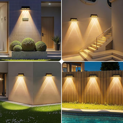 LETMY 3X Bigger & Brighter Solar Fence Lights Outdoor, IP67 Waterproof Fence Solar Lights Outdoor, 2 Modes Auto On/Off LED Deck Lighting Decor for Wall Outside Yard Step Railing Porch Pool, 4 Pack