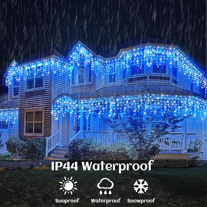 33ft Icicle Lights for Outside, Blue and White Christmas Lights Outdoor Indoor, 400 LED Twinkle String Light with | Lumora