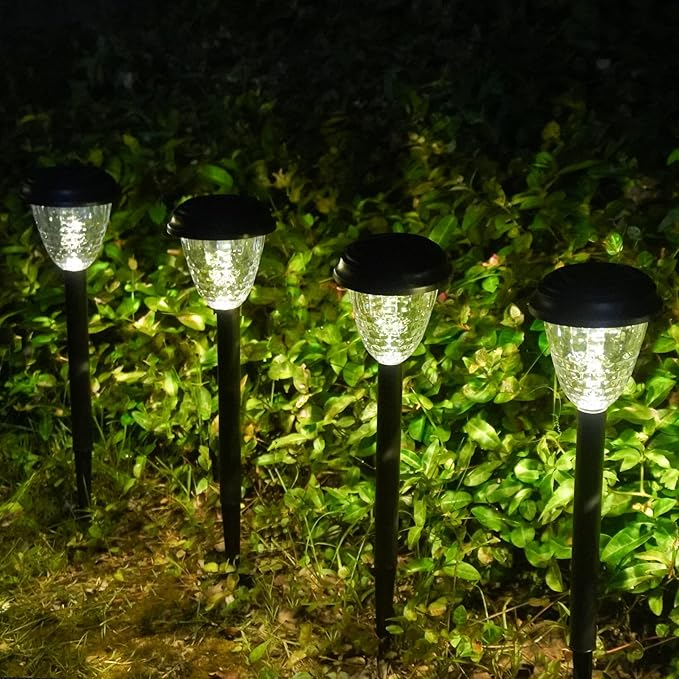 Solar-Powered Auto-Sensor Garden Stake Lights IP44 Waterproof All-Weather Frost&Heat Resistant Warm White LED 8-12H Runtime Easy Stake Install TwistOnOff ABS Durable Path/Gdn/Patio