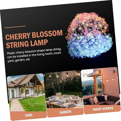 Solar Powered Cherry Blossom String Lights Outdoor LED Flower-Shaped Patio String Lamp with Lighting Modes for Garden Wedding Festival Decoration