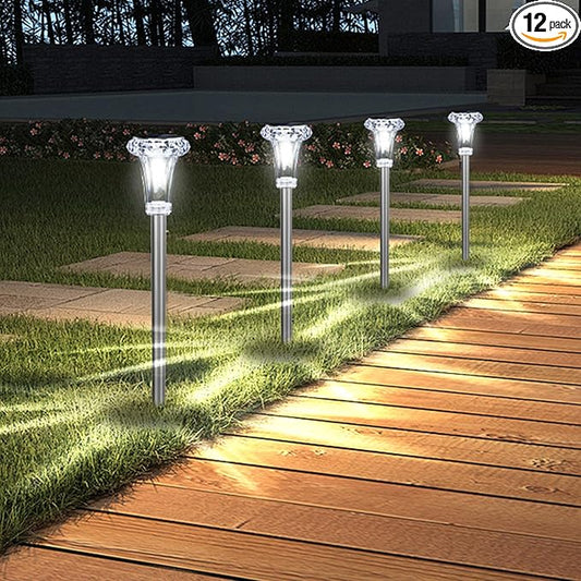 Solar Lights Outdoor Waterproof, Stainless Steel LED Solar Garden Lights for Patio, Lawn, Yard and Landscape, Garden Decor Patio Decor (12 Pack)