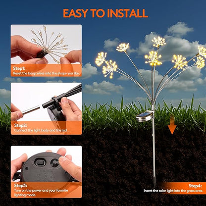 Solar Garden Lights, Firework Starburst Ground Plug Lights 2 Packs, 160 LED Solar Powered Waterproof Firefly Light for Outdoor Garden, Patio, Yard, Flowerbed Decor, Warm White
