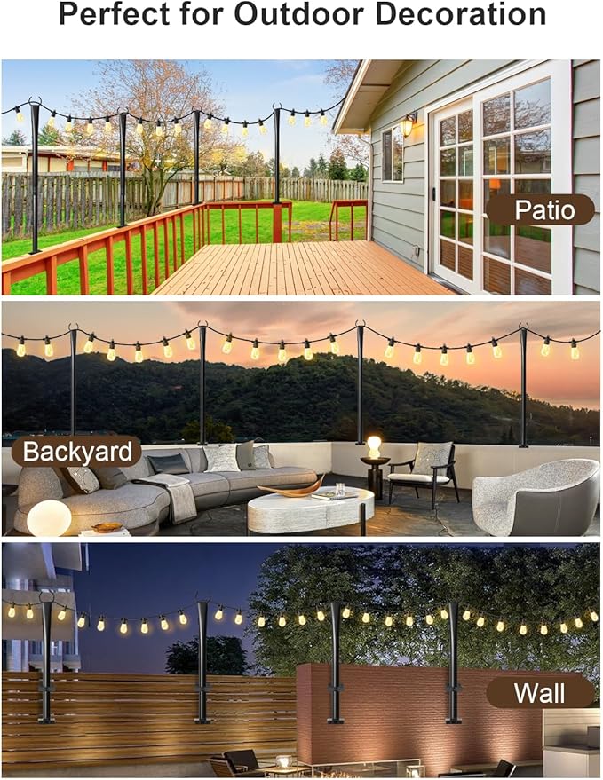 4 Pack String Light Poles for Deck, 5Ft Heavy-Duty Metal Deck Light Poles for Outside with Fixing Clips, Lighting | Lumora