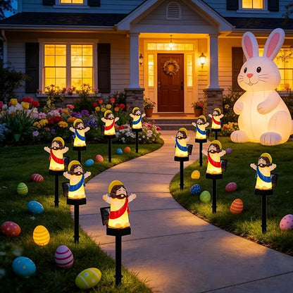 8 Pack Solar Easter Lights, Garden Pathway Lights Outdoor Jesus Lights Waterproof Solar Stake Light for Pathway Landscape Lawn Yard Porch Patio Spring Easter Decoration