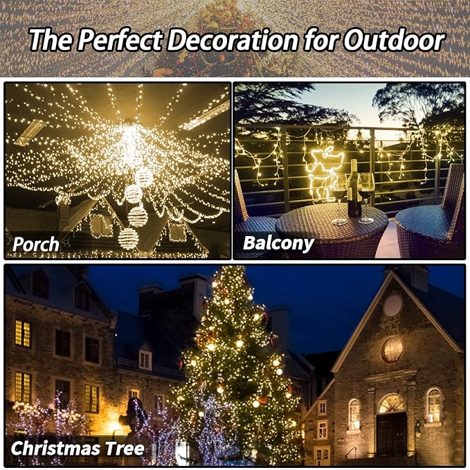 2 Pack Solar Christmas Lights Outdoor, 72FT 200 LED Solar String Lights with 8 Lighting Modes, IP65 Waterproof | Lumora