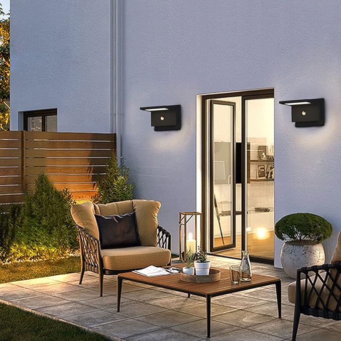 2 Pack Outdoor Wall Light Black LED Motion Sensor Porch Light Wall Mount Lamp for Garage House IP54 Waterproof 680LM 10W