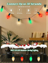 C9 LED Christmas Lights Outdoor 25Ft Outdoor Christmas Decorations String Lights Waterproof with 26 C9 LED Red | Lumora