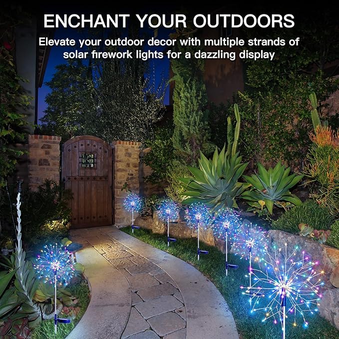 suddus Solar Garden Lights Outdoor Waterproof Decorative, 2Pack 150LED Firework Lights 8 Modes, Multicolor Solar | Lumora
