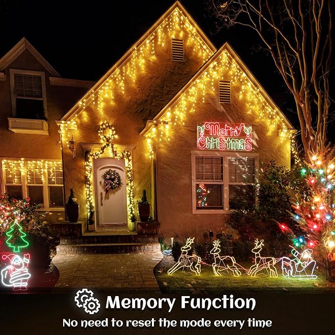 Icicle lights Outdoor - 33ft Christmas Lights with 400LED 75 Drops 8 Modes, Plug in Curtain String Lights | Lumora