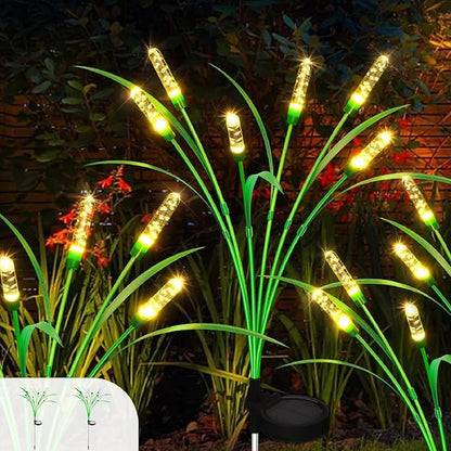 Reed Solar Garden Lights Outdoor, 15.7 Inch 2 pack 12 LED Solar Lights Outdoor Garden Decor, Waterproof Solar Swaying Light Sway by Wind, Yard Patio Porch Pathway Lawn Decorations, Warm White