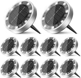 10 Pack Solar Ground Lights Outdoor, 8 LED Mini Flat Solar Disk Lights, IP65 Waterproof Anti-Rust Disc Light | Lumora