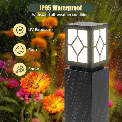 2Pack Landscape Path Lights 24" IP65 Waterproof Bollard Lights, Heavy Duty Steel Stable Widened Base E27 Lamp Holder, Modern Outdoor Path Lights Bollard for Lawn, Patio, Courtyard, Driveway, Lozenge