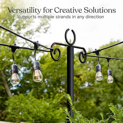 Brightech Bundle Ambience Pro 27 Ft Solar Powered Outdoor String Lights + 2-Pack 10FT String Light Poles