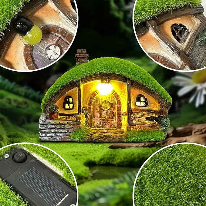 Garden Statue and Fairy House with Solar Lights – Resin Outdoor Figurine Lights, Cottage Yard Decor for Porch & Lawn | Lumora