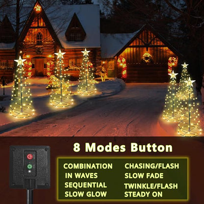 Outdoor Christmas Decorations, 2 Pack 20'' Spiral Solar Christmas Tree Lights, 8 Modes Solar Pathway Lights, Waterpoof Light up Prelit Xmas Tree for Garden Patio Yard Walkway Driveway（Warm White）