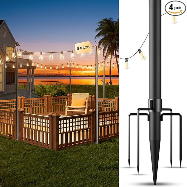 OHLUX 4 Pack 10FT String Light Poles, Outdoor Poles with Fence Brackets for Hanging Lights, Metal Stand for Patio | Lumora
