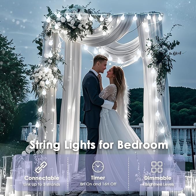 100LED Connectable String Lights Indoor Outdoor for Bedroom, 43ft White Globe Lights Plug in with Remote & Timer, 8 | Lumora