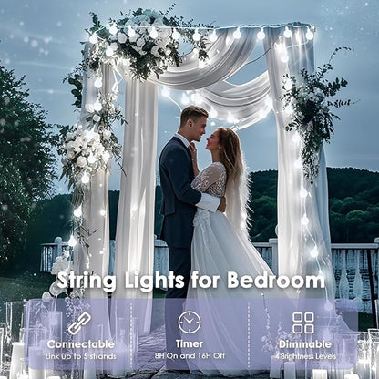 100LED Connectable String Lights Indoor Outdoor for Bedroom, 43ft White Globe Lights Plug in with Remote & Timer, 8 Lighting Modes Waterproof Fairy Light for Room Classroom Wedding Christmas Decor