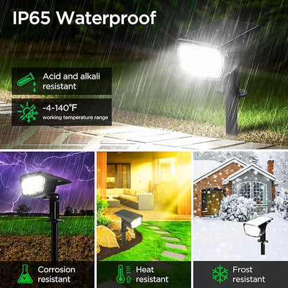 ropelux Solar Spotlights Outdoor,Solar Lights for Outside Dusk-to-Dawn with 2 Modes Pathway Landscape Wall Lighting,2-in-1 Solar Powered Light Waterproof with Adjustable Lamp Head and Solar Panel