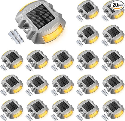 VOLISUN Solar Deck Lights Driveway Dock Lights, 20-Pack Led IP68 Waterproof Outdoor Warning Step Lights for Driveway Sidewalk Garden Pathway Yard(Warm White, Auto On/Off