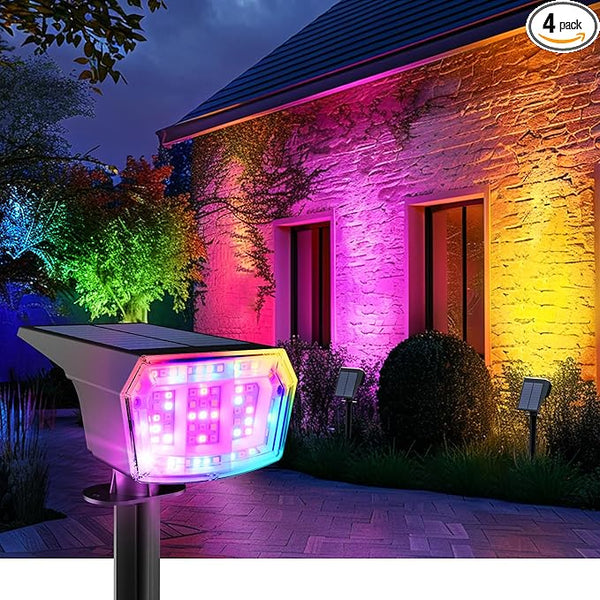Solar Spot Lights Outdoor, 9 Lighting Modes RGB, Solar Lights Outdoor Waterproof IP65, 63 LED Landscape Spotlights | Lumora