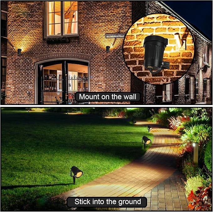 LED Landscape Spotlights Low Voltage 5W 12V 24V Garden Pathway Lights Waterproof IP66 Warm White Walls Trees Flags Outdoor Landscape Lights with Stakes(2P)