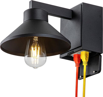 c cattleya Porch Light with Outlet, Matte Black Waterproof Anti-Rust Aluminum Outdoor Light with Outlet, Exterior Lighting Fixtures for Patio,Outside Lights for House Front Door Patio Garage