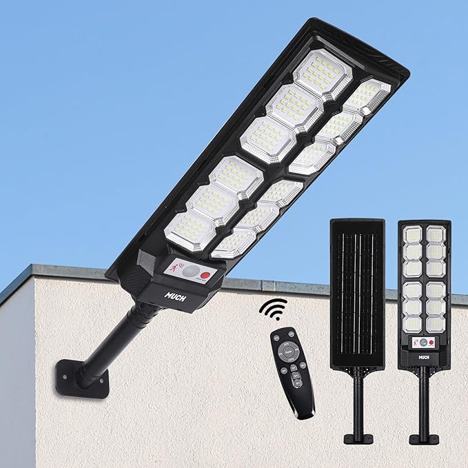 Solar Street Lights Outdoor 800W with Motion Sensor & Remote, IP67 Waterproof Wall Light, 6Hrs Bright LED for Garden/Yard/Street, Wireless Radar Sensing & Auto On/Off
