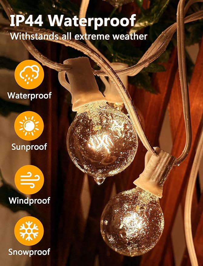 25Ft G40 Outdoor String Lights with 25 Clear Vintage Light Bulbs and 25 Pack G40 Replacement Light Bulbs, C7/E12 Screw Base, 5W Black Wire