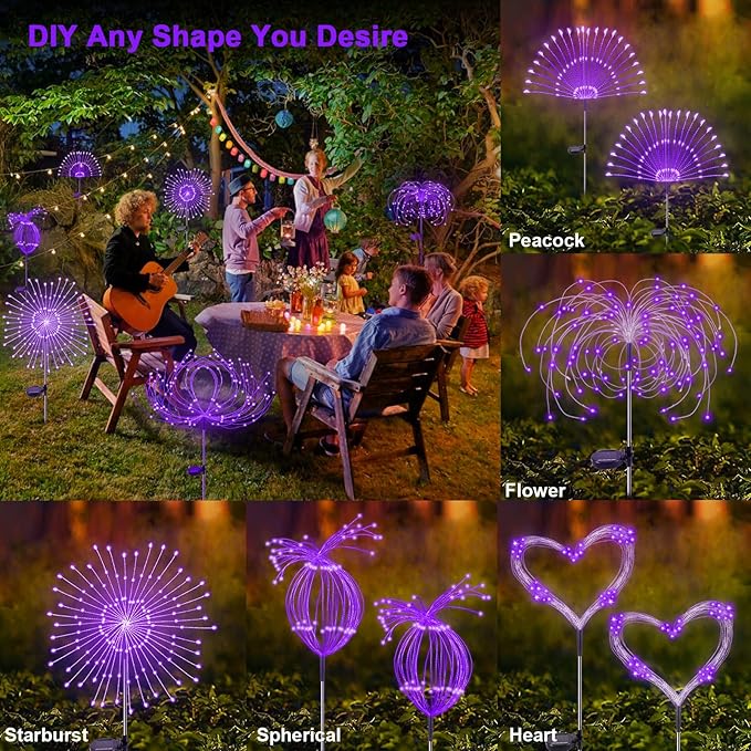 Solar Garden Lights Outdoor, 2 Pack 120 LED Twinkling Firework Lights Decorative with 2 Modes, Outdoor Waterproof | Lumora