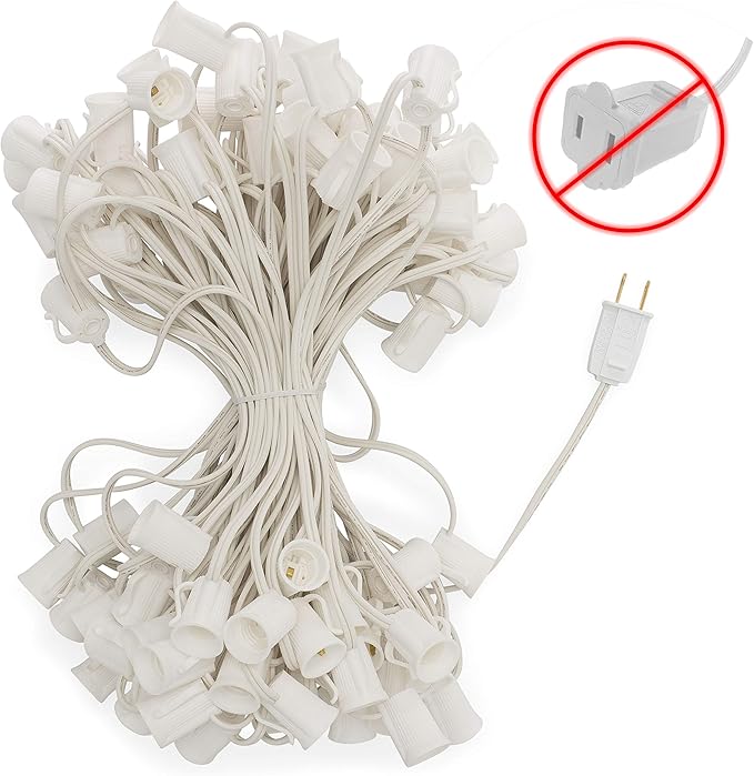 HLO Lighting C9 Light Strings | 100' White Cord with 12" Socket Spacing, E17 Light Stringer for C9 Christmas Lights | Lumora
