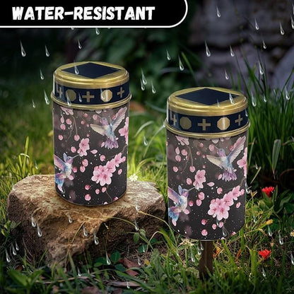 ZOUTAIRONG Cherry Blossom Hummingbird Solar Glass Light Garden Stake Lights Cemetery Decorations for Grave Outdoor Lamps Garden Lawn Yard Patio Decor Haunted House-6 Pack