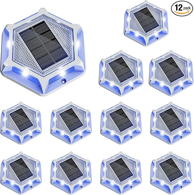 VOLISUN Solar Driveway Lights Dock Outdoor Waterproof Marker Lights,12 Pack Solar Deck Lights 2 Colors in 1 Led | Lumora