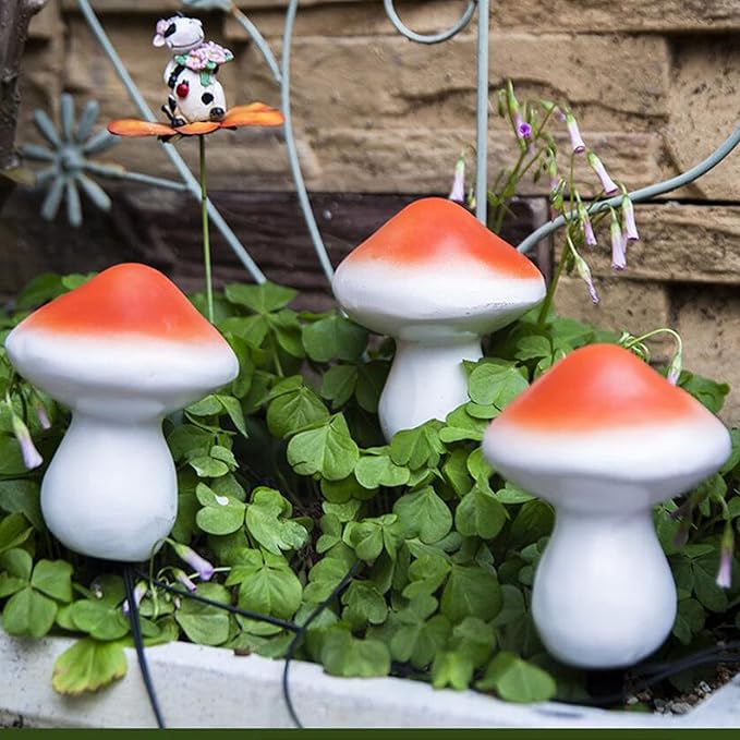 Set of 3 Orange Solar Powered Mushroom Toadstool LED Outdoor Waterproof Garden Pathway Landscape Lights