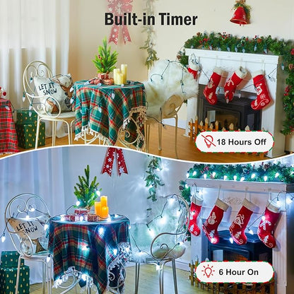 Minetom C9 LED Christmas Lights Outdoor, 81FT 100 LED C9 String Lights, Waterproof, Connectable, 8 Modes, with Timer & Memory Function for Tree Home Yard Party Indoor Outside, Cool White