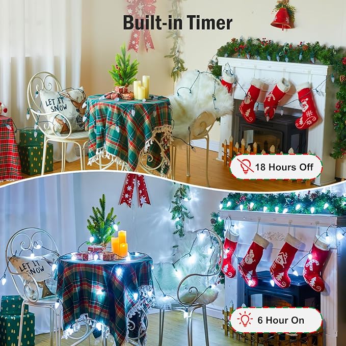 Minetom 147 FT 200 LED C9 LED Christmas Lights Outdoor - Plug in Fairy Lights with Timer & 8 Modes, Waterproof Commercial Grade Extendable for Indoor Outdoor Roofline Patio Yard Xmas Decoration, White