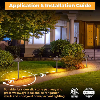 Gardencoin Solid Brass Low Voltage Pathway Lights (6.7'' Shade, 21.9'' Tall), 12V AC/DC Heavy Duty LED Landscape Path Lights Outdoor Wired, Antique Bronze Walkway Lights with Larger Stake, 4-Pack