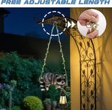 Solar Lighted Garden Outdoor Statue, 20.1" H Hanging Swing Lying with A Sleeping Raccoon and A LED Lantern, Resin | Lumora