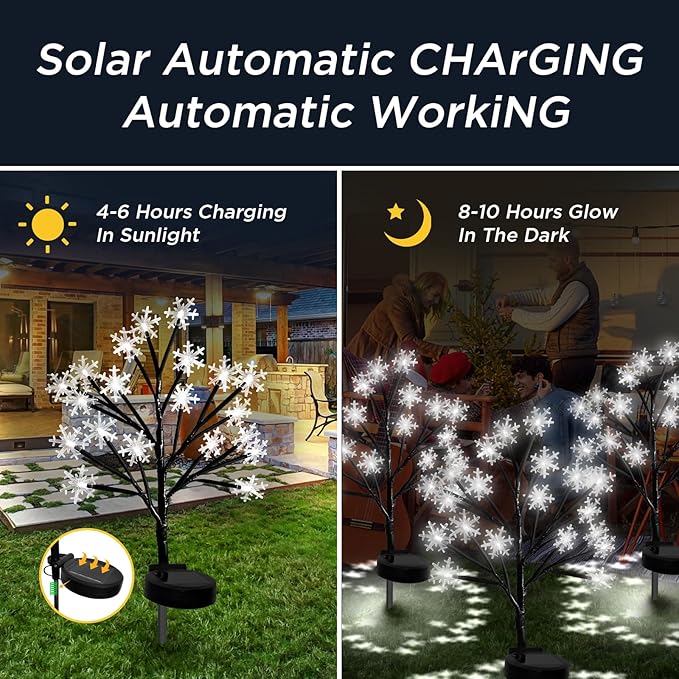 Upgrade Snowflake Solar Christmas Lights Outdoor - 2PACK 40LED Snowflake Pathway Lights for Outdoor Christmas Decorations,Waterproof Solar Garden Lights for Yard Xmas Party Decor(Cool White)