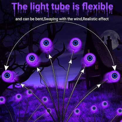 hyrion Halloween Decorations Outdoor Solar Eyeball Lights, 4 Packs 24LED Scary Eyeball Swaying Firefly Lights, 8 Mode Waterproof Purple Halloween for Outside Path Yard Garden Lawn